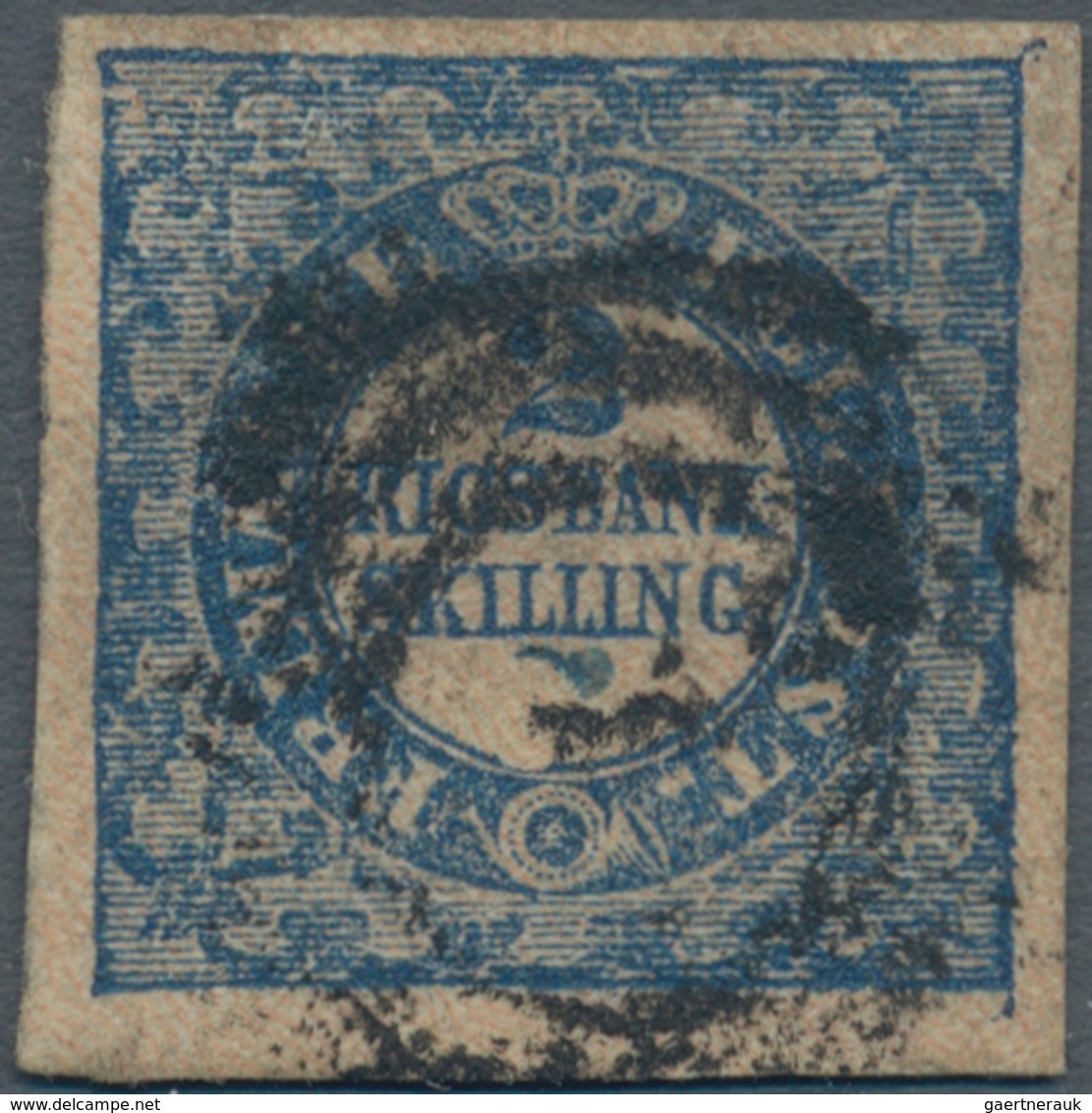 Dänemark: 1852, Postage Stamp Blue "2 RIGSBANK-SKILLING.", Underprint In Bdr., Cancelled With Number - Oblitérés