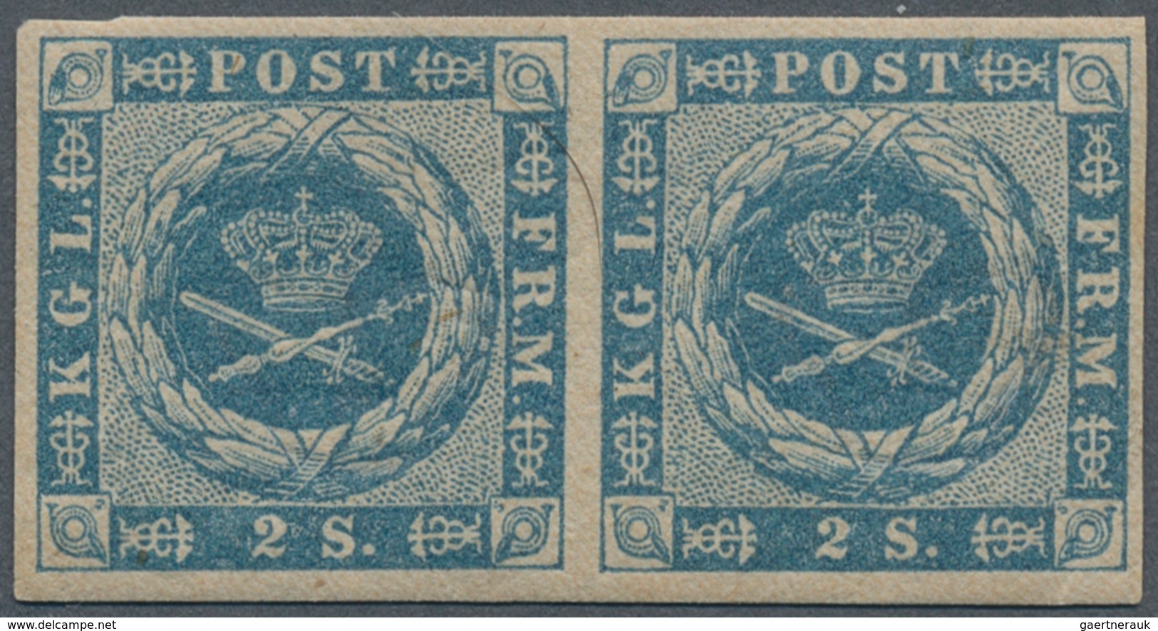 Dänemark: 1855, 2 Sk Blue, Horizontal Pair With Good To Wide Margins, F/VF Mint Never Hinged Conditi - Oblitérés
