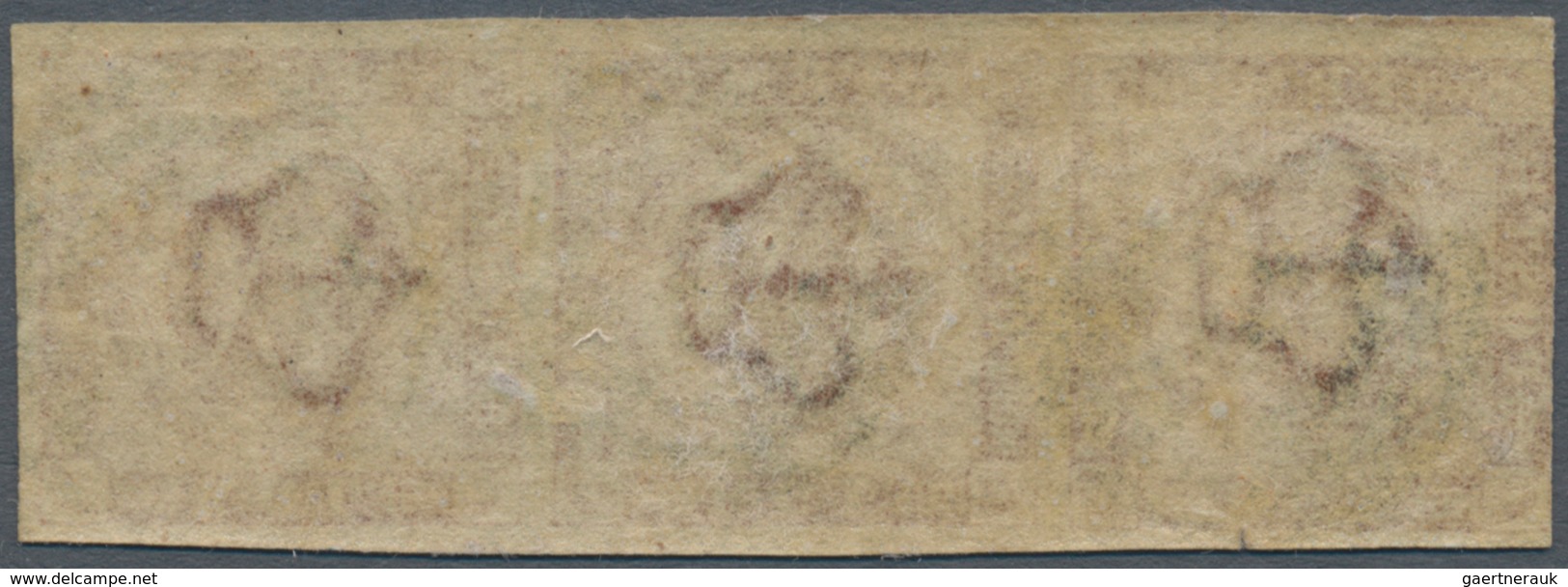 Dänemark: 1854 4s. Redish Brown, 2nd Printing, Plate II, Vertical Strip Of Three (Pos. 5/15/25), Use - Gebraucht