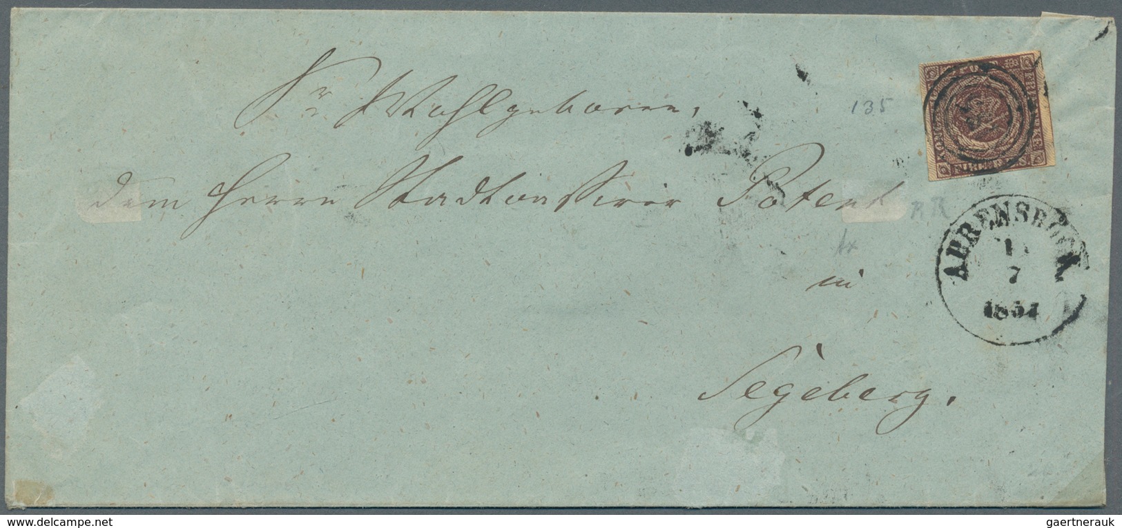 Dänemark: 1854, 4 S Red-brown With Full Margins Cancelled "135" And Beside Circle Stamp Ahrensbök On - Used Stamps