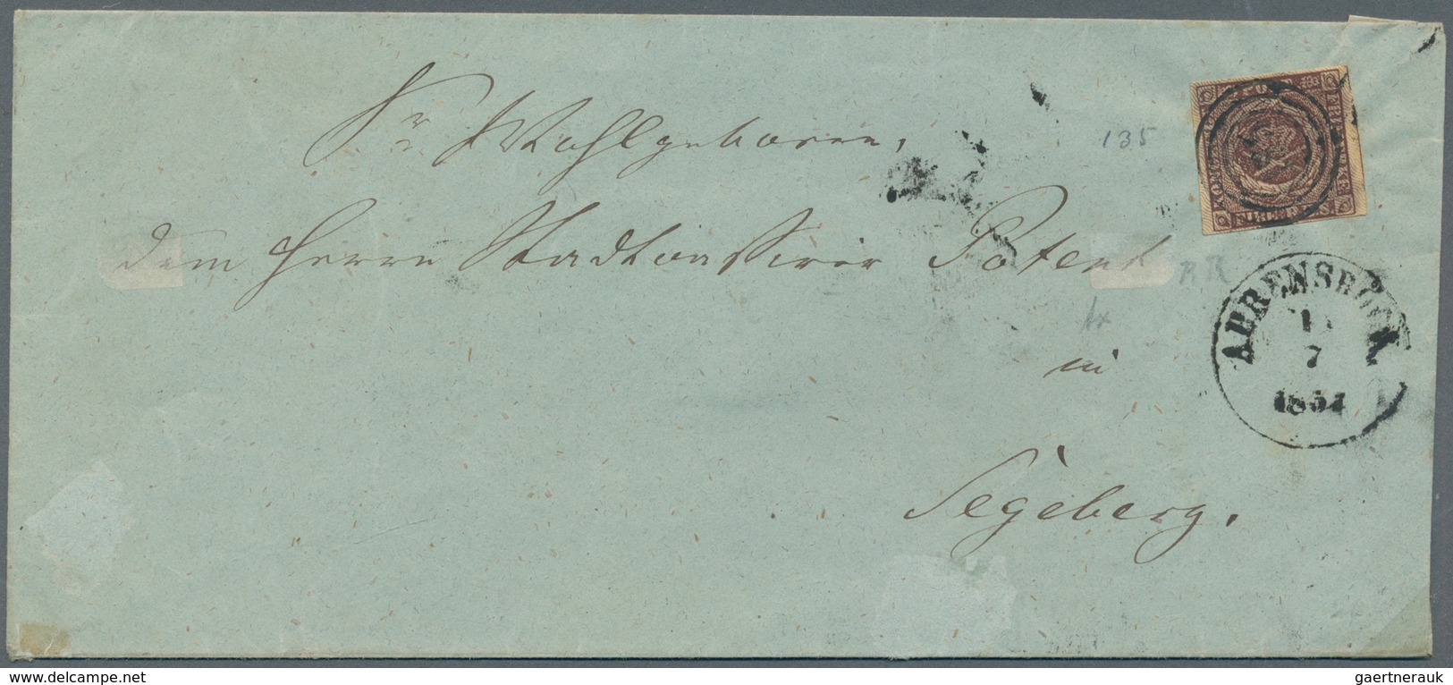 Dänemark: 1854, 4 S Red-brown With Full Margins Cancelled "135" And Beside Circle Stamp Ahrensbök On - Gebraucht