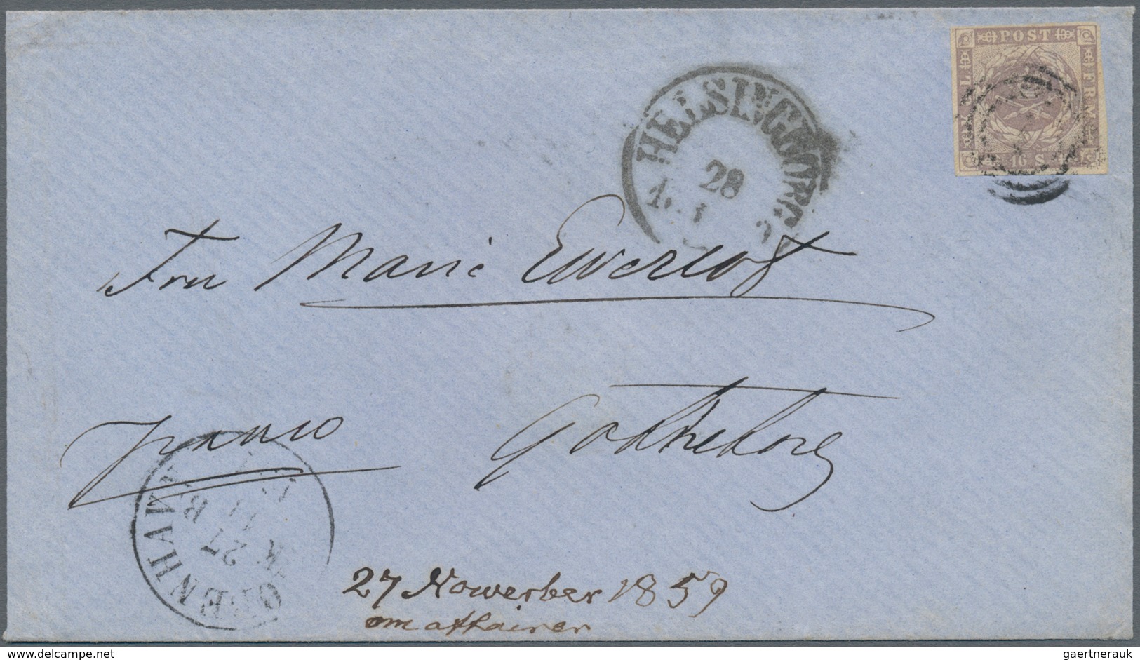 Dänemark: 1854 16s. Violet-grey, Used On Cover From Copenhagen To Gothenburg Via Helsingborg In 1859 - Oblitérés