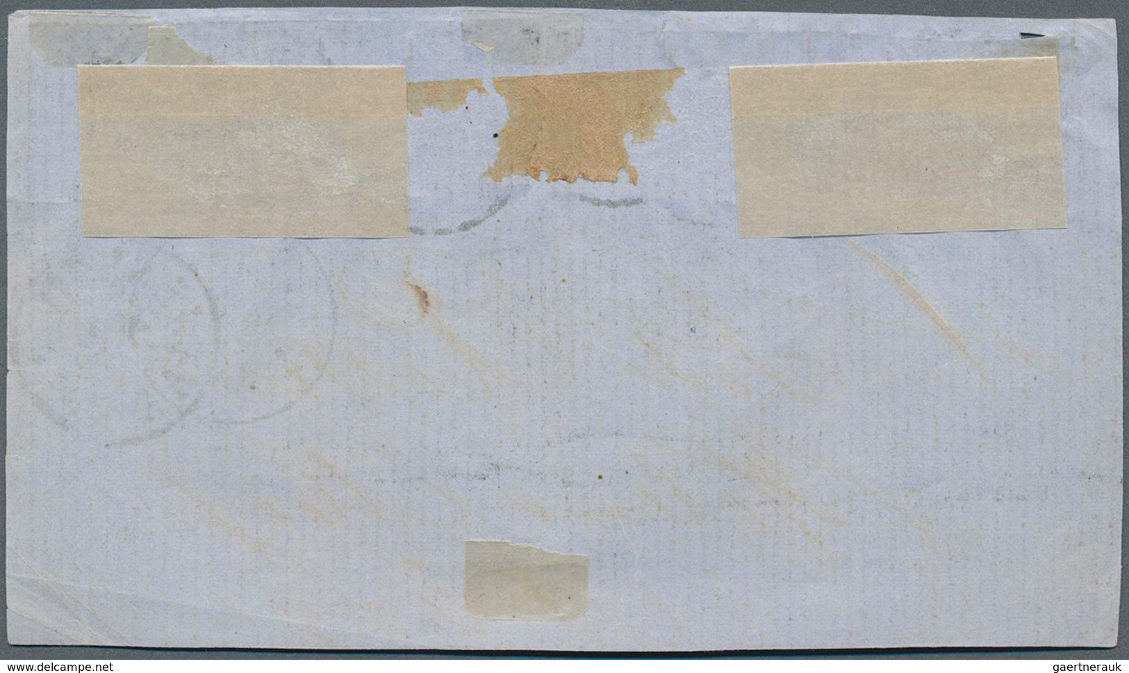 Dänemark: 1858 4s. Orange-brown TWO VERTICAL STRIPES OF THREE, Used On Part Cover (front Only) From - Oblitérés