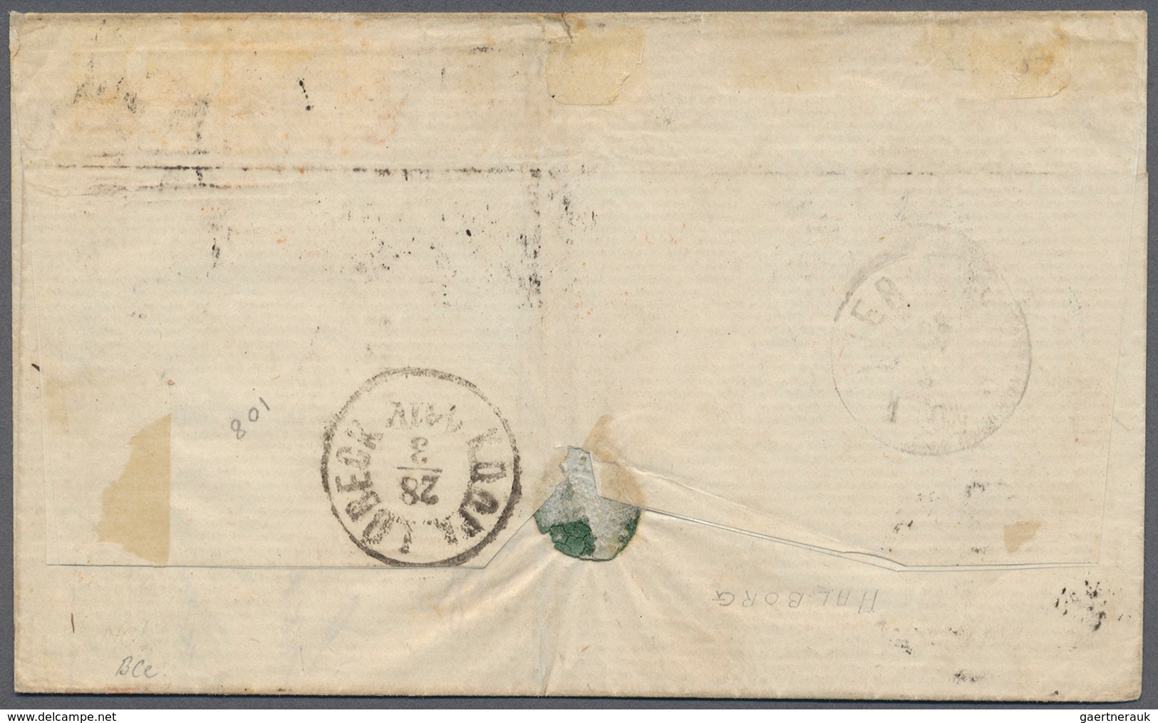 Dänemark: 1866. Envelope Addressed To London Bearing Yvert 5, 8s Green (imperf) And Yvert 12, Pair O - Used Stamps