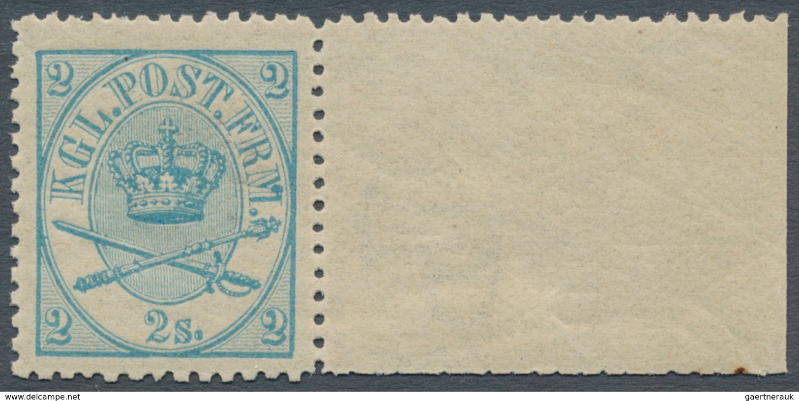 Dänemark: 1870 2s. Greenish Blue From The 7th Printing, Perf 12½, Sheet Pos. 40, Right Hand Marginal - Used Stamps