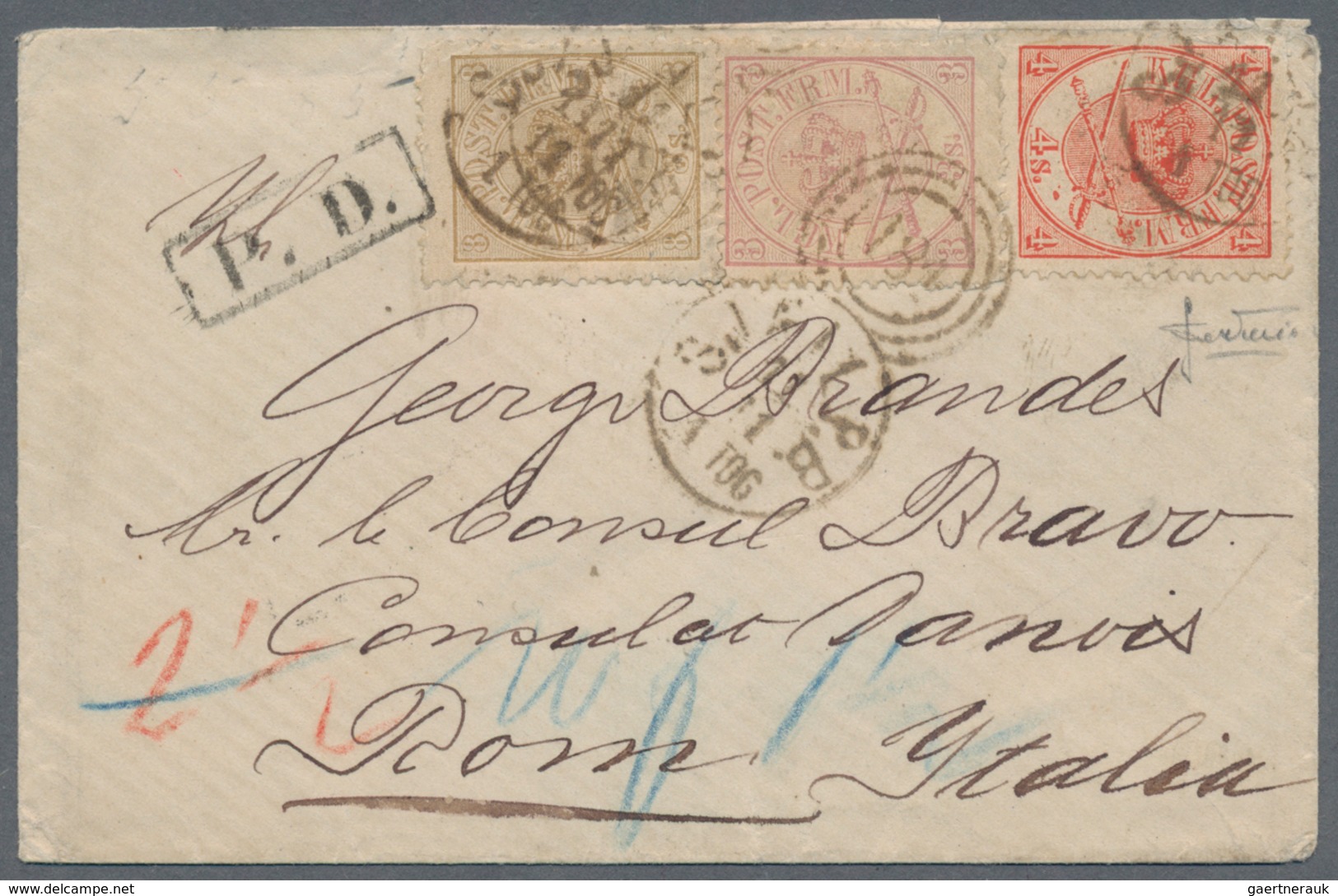 Dänemark: 1870, 11. November, Single Rate Letter From The Zealand Post Handling Bureau To Rome, Prep - Gebraucht