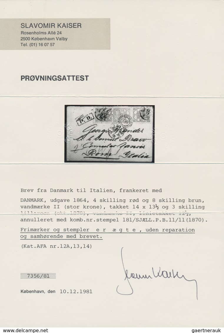 Dänemark: 1870, 11. November, Single Rate Letter From The Zealand Post Handling Bureau To Rome, Prep - Oblitérés