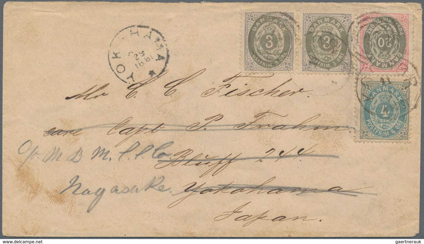 Dänemark: 1881 Destination JAPAN: Cover From Korsør To Yokohama, Japan Via Brindisi, Re-directed To - Used Stamps