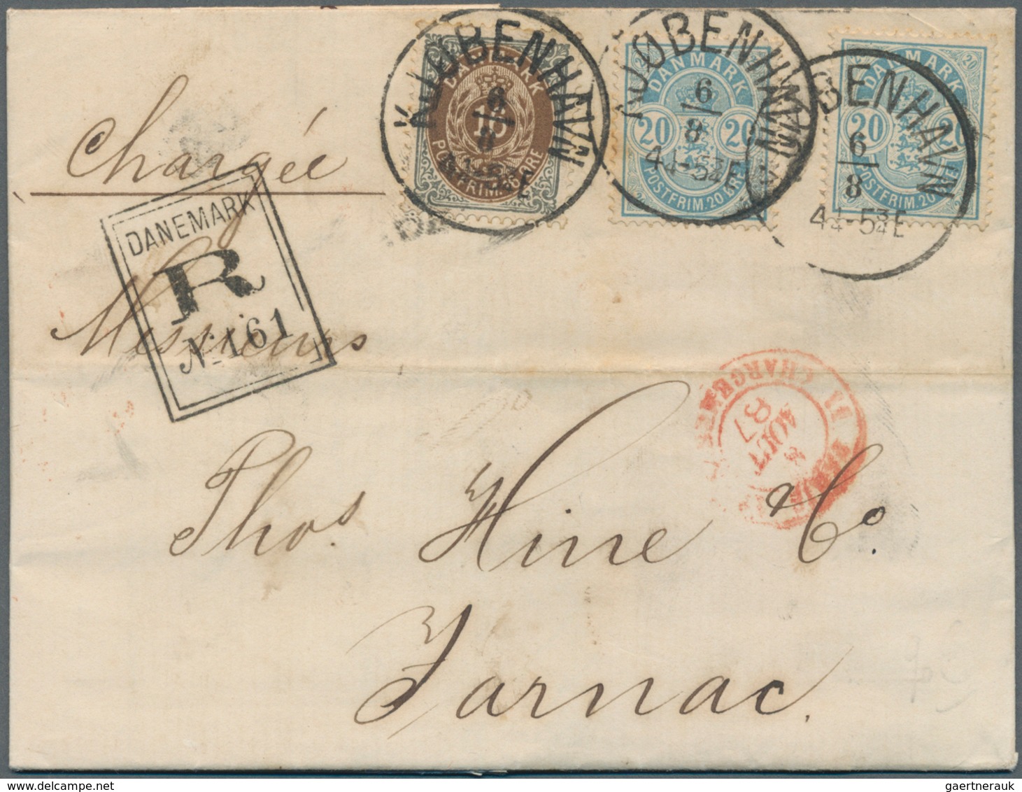 Dänemark: 1887. Registered Envelope Addressed To France Bearing Yvert 26, 16 øre Grey And Brown And - Oblitérés