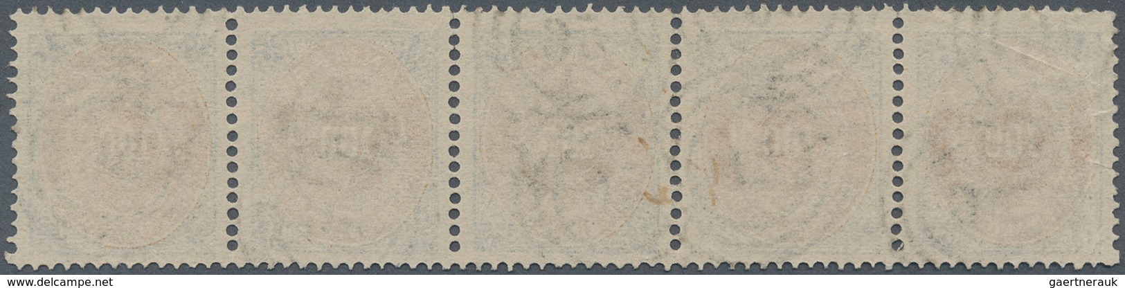 Dänemark: 1877, 100 Öre Yellow And Grey, First Printing, Horizontal Strip Of Five, Neatly Cancelled - Oblitérés