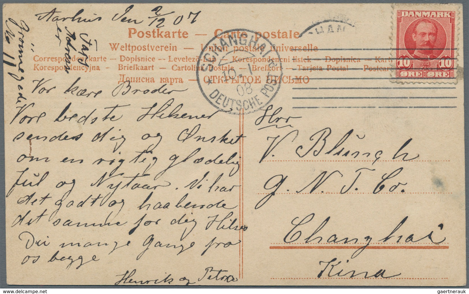 Dänemark: 1907 Destination SHANGHAI, CHINA: Picture Postcard From Aarhus Addressed To The Northern T - Used Stamps