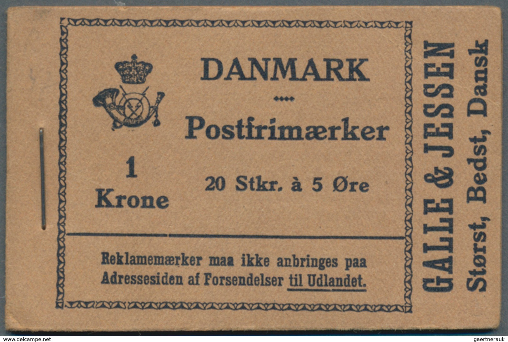 Dänemark - Markenheftchen: 1930, Stamp Booklet 1kr. Black On Brown (20 X 5öre) With 'Galle & Jessen' - Carnets