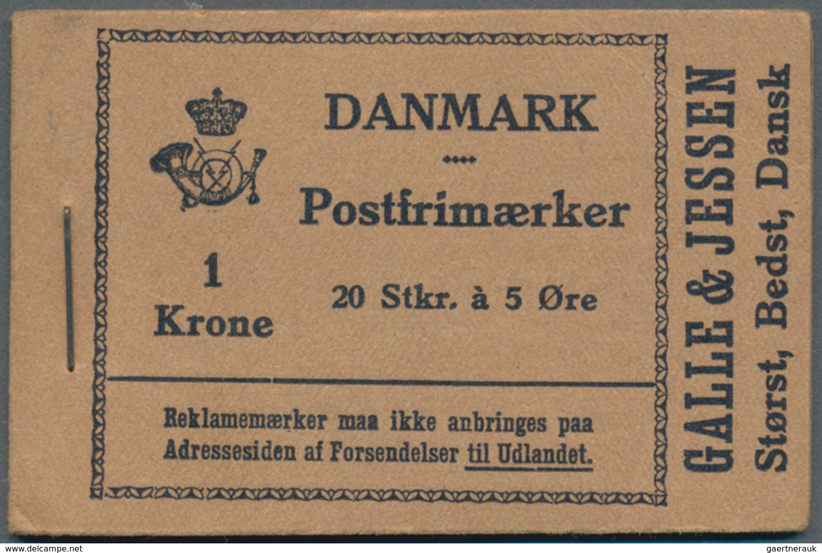 Dänemark - Markenheftchen: 1930, Stamp Booklet 1kr. Black On Brown (20 X 5öre) With 'Galle & Jessen' - Markenheftchen