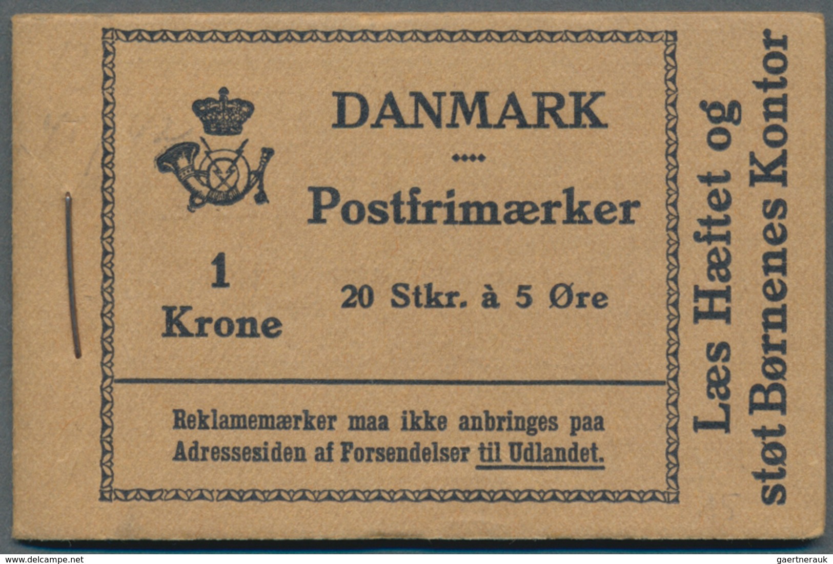 Dänemark - Markenheftchen: 1931, Stamp Booklet 1kr. Black On Brown (20 X 5öre) With 'Galle & Jessen - Booklets