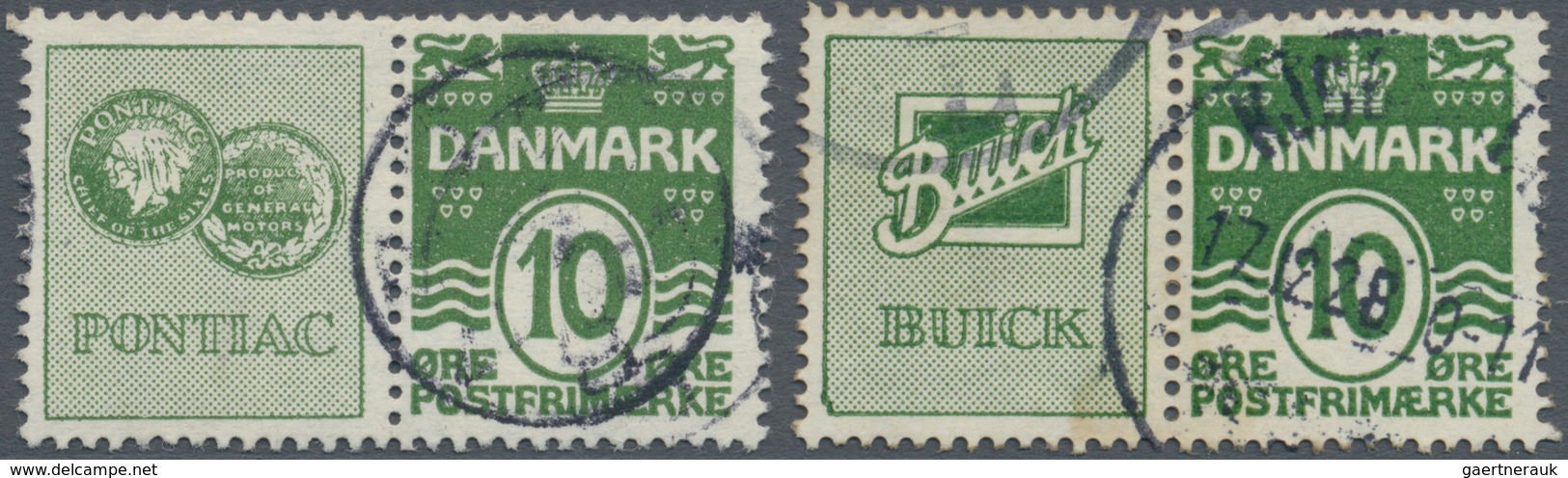 Dänemark - Zusammendrucke: 1928, 10öre Green With Two Different Advertising Labels PONTIAC And BUICK - Sonstige & Ohne Zuordnung