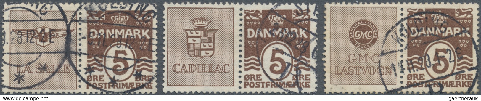 Dänemark - Zusammendrucke: 1928, 5öre Brown With Three Different Advertising Labels LA SALLE, CADILL - Autres & Non Classés