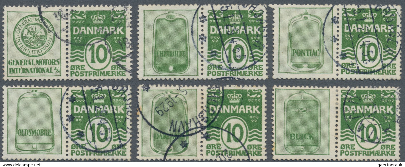 Dänemark - Zusammendrucke: 1929, 10öre Green With Six Different Advertising Labels GENERAL MOTORS IN - Sonstige & Ohne Zuordnung