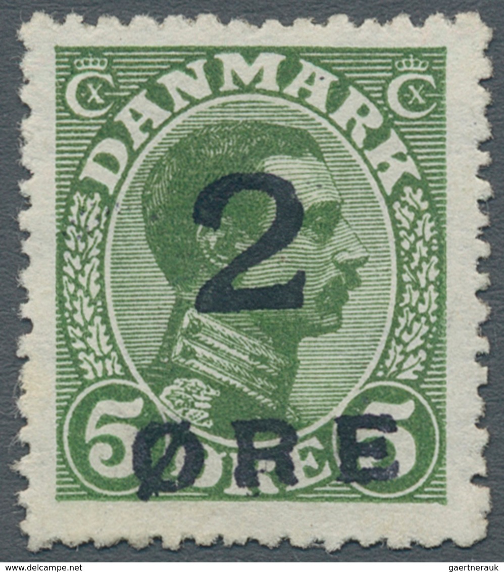Dänemark - Färöer: 1919 "2 ØRE" On 5øre Green, MINT NEVER HINGED, With A Normal Slightly Rough Perfo - Féroé (Iles)