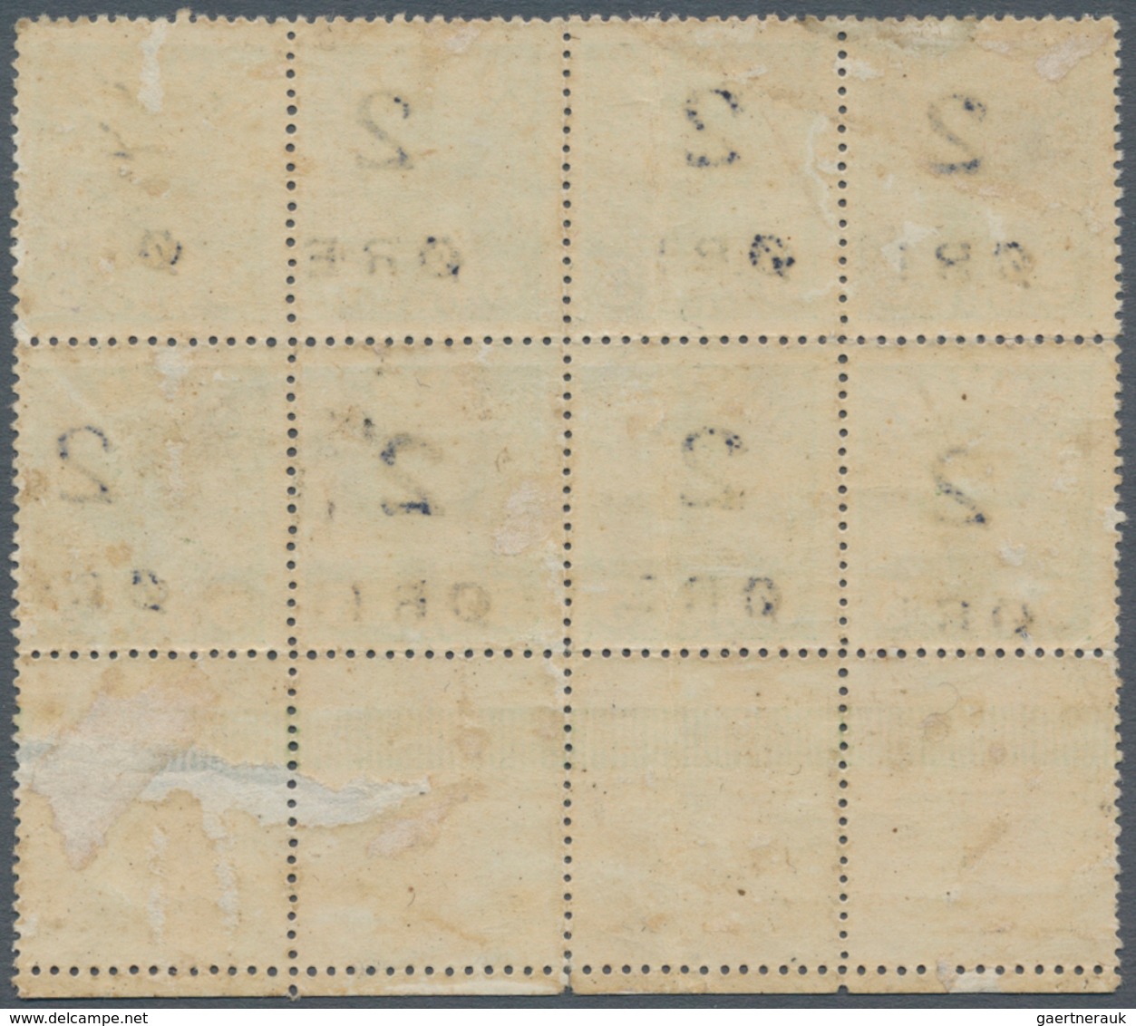 Dänemark - Färöer: 1919, 2 ö. On 5 ö. Green, Horizontal Block Of 8 With Sheet Margins At Bottom Empt - Féroé (Iles)