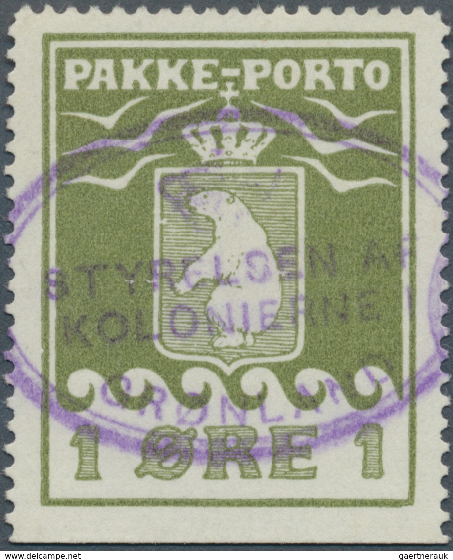 Dänemark - Grönländisches Handelskontor: 1915, 1 Ore Greenolive, Imperforated At Bottom, Violet Canc - Autres & Non Classés