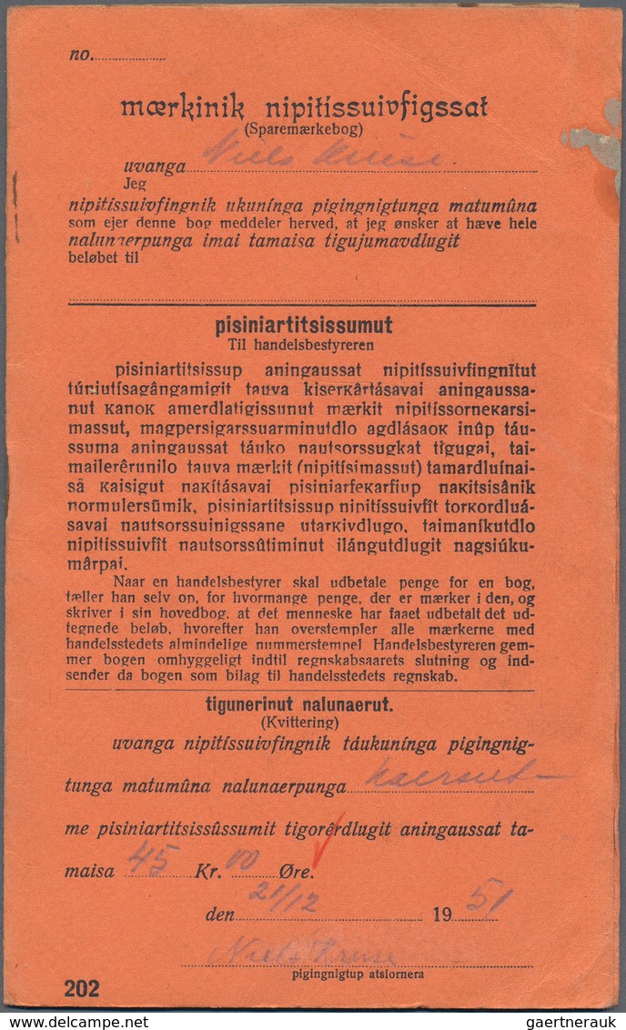 Dänemark - Grönland: 1951 Saving Stamps Booklet In Red-orange Containing 45 Large-numeral Postal Sav - Lettres & Documents