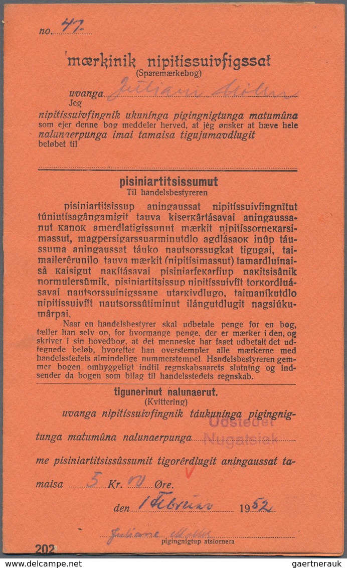 Dänemark - Grönland: 1952 Saving Stamps Booklet In Red-orange Containing 20 Large-numeral Postal Sav - Lettres & Documents