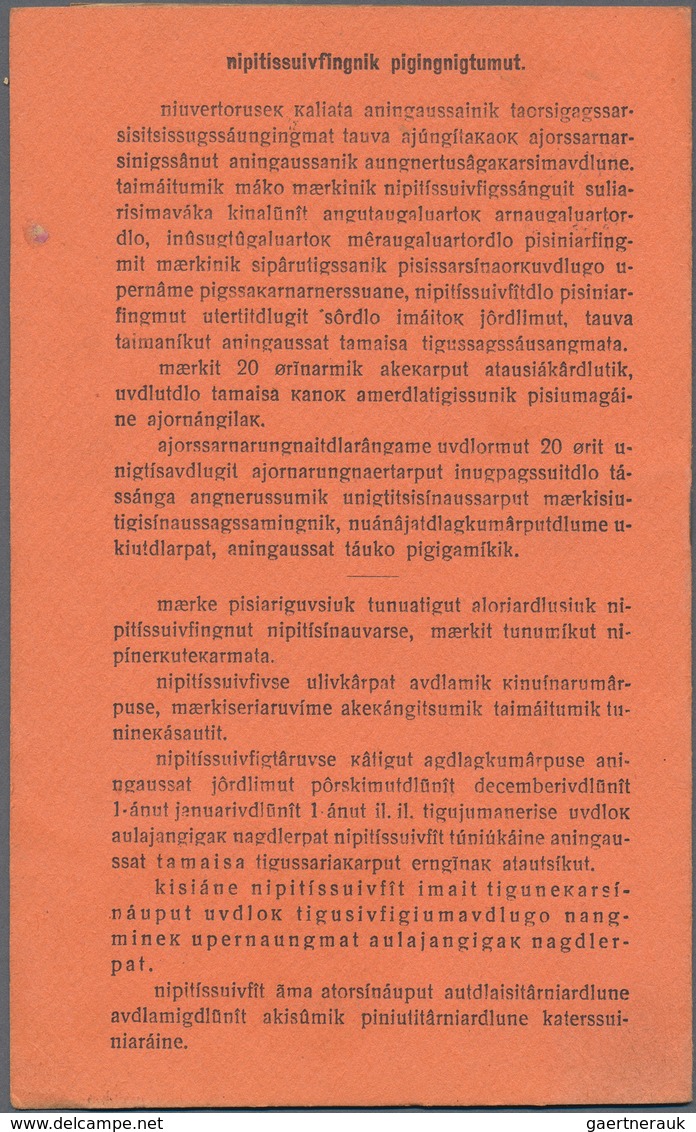 Dänemark - Grönland: 1952 Saving Stamps Booklet In Red-orange Containing 20 Large-numeral Postal Sav - Lettres & Documents