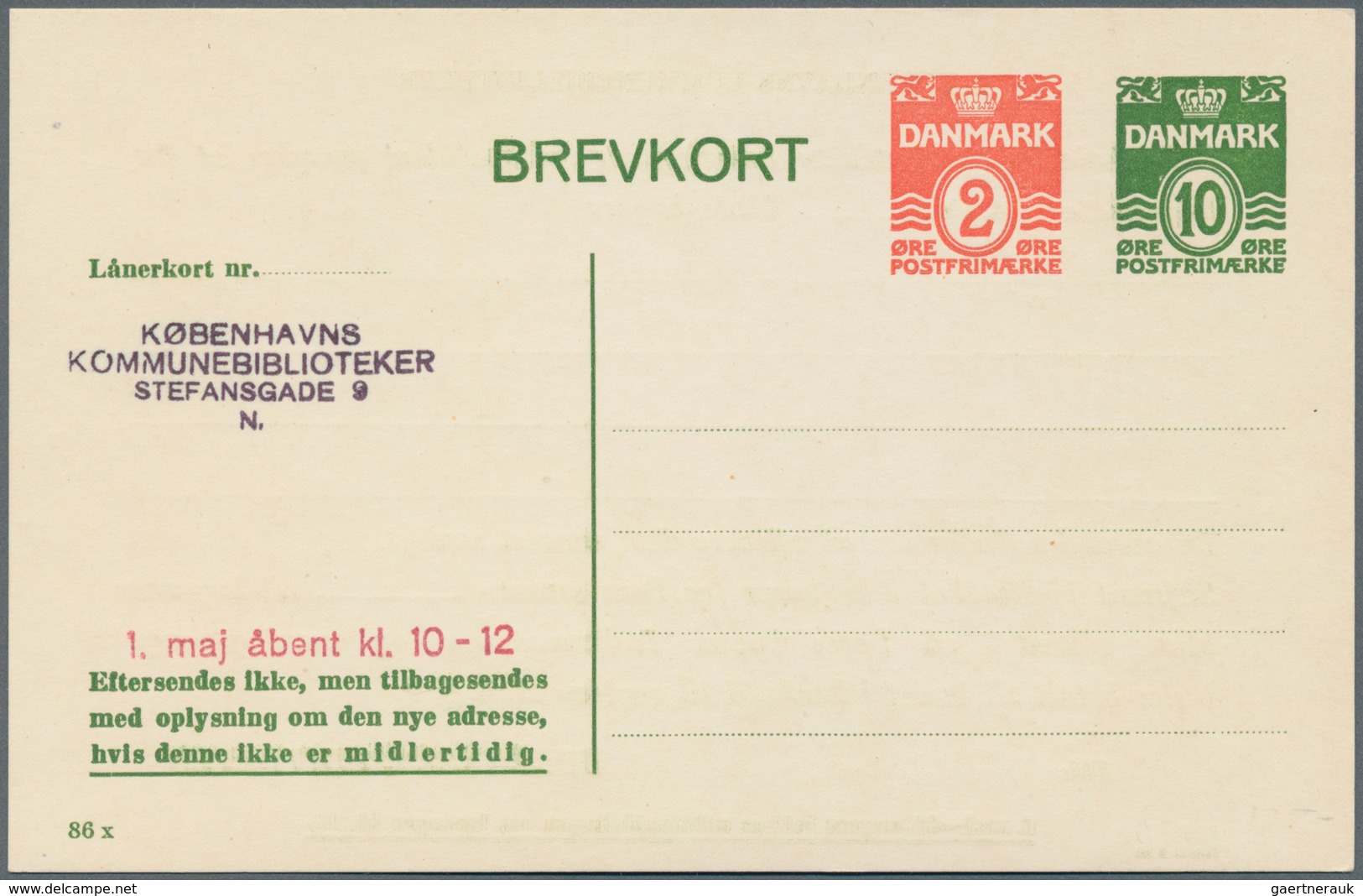 Dänemark - Ganzsachen: 1953 Unused Postal Stationery Card With Additional Printing Of 2 Öre Next To - Entiers Postaux