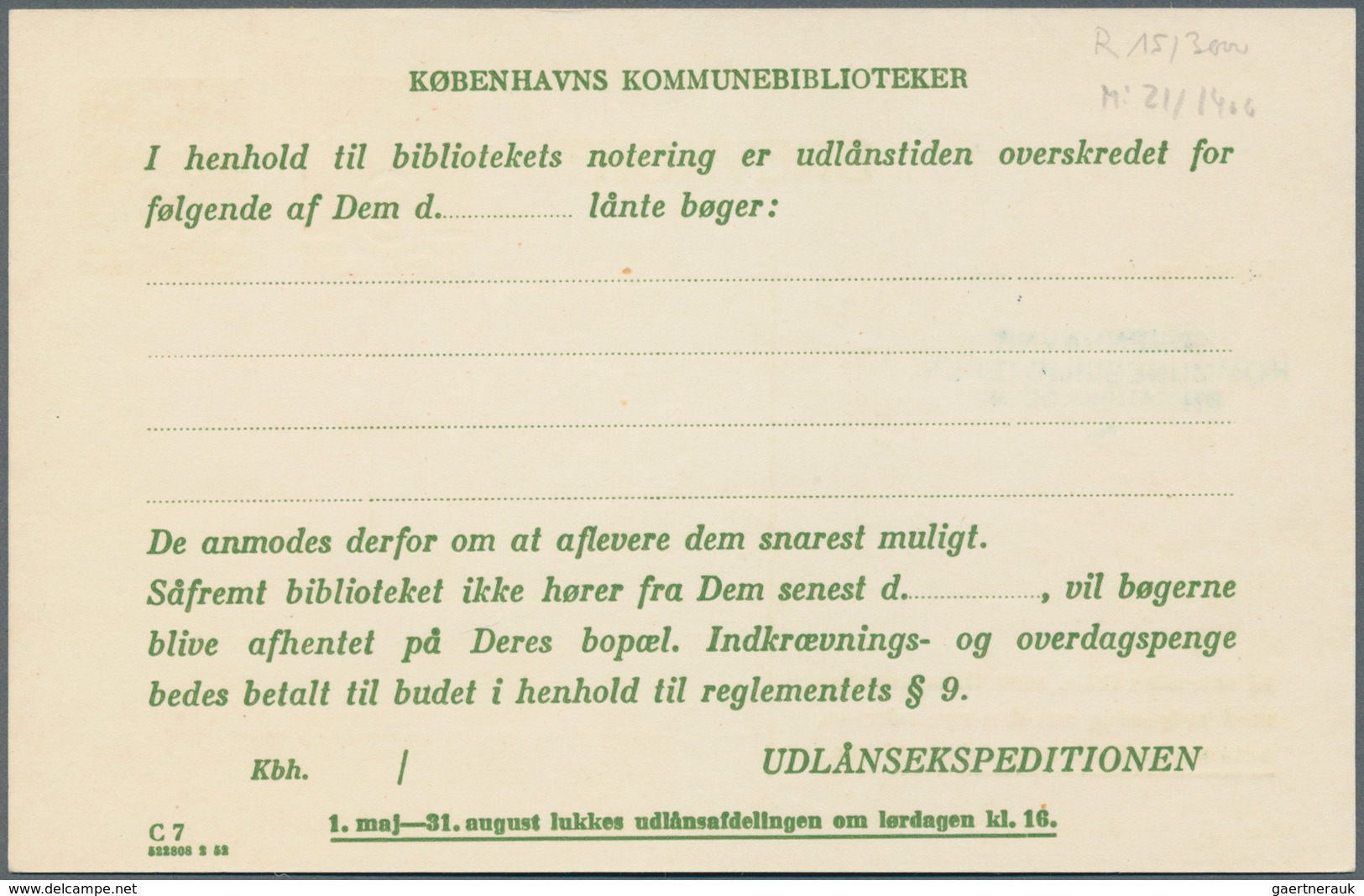 Dänemark - Ganzsachen: 1953 Unused Postal Stationery Card With Additional Printing Of 2 Öre Next To - Entiers Postaux