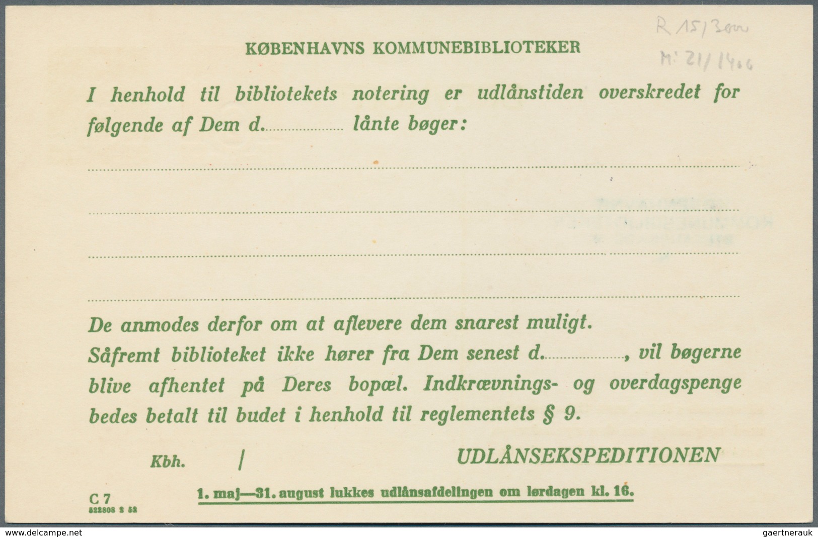 Dänemark - Ganzsachen: 1953 Unused Postal Stationery Card With Additional Printing Of 2 Öre Next To - Ganzsachen