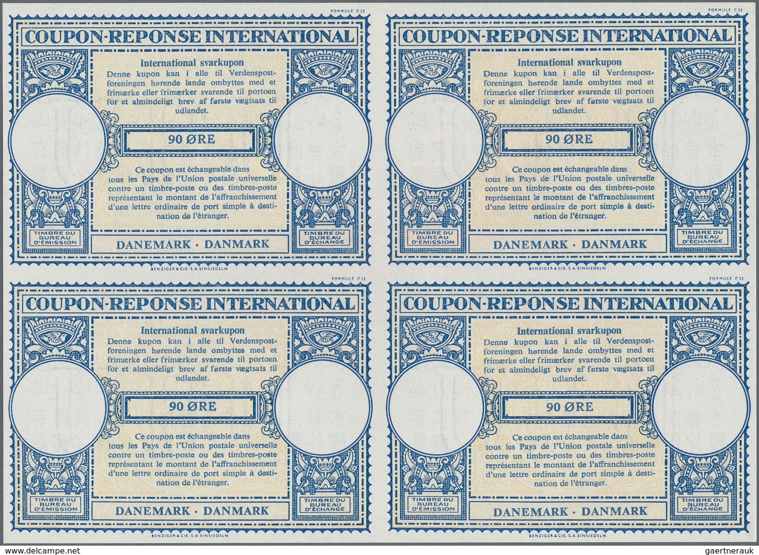 Dänemark - Ganzsachen: 1959. International Reply Coupon 90 Ore (London Type) In An Unused Block Of 4 - Entiers Postaux