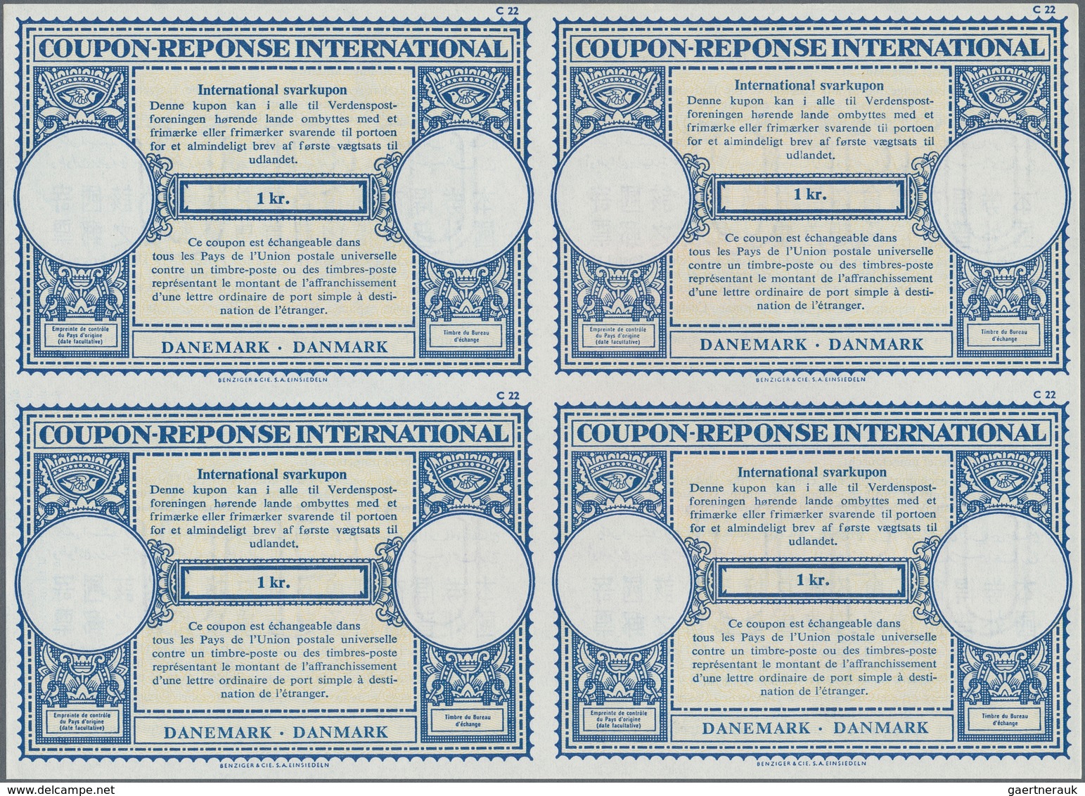 Dänemark - Ganzsachen: 1965. International Reply Coupon 1 Kr (London Type) In An Unused Block Of 4. - Postal Stationery