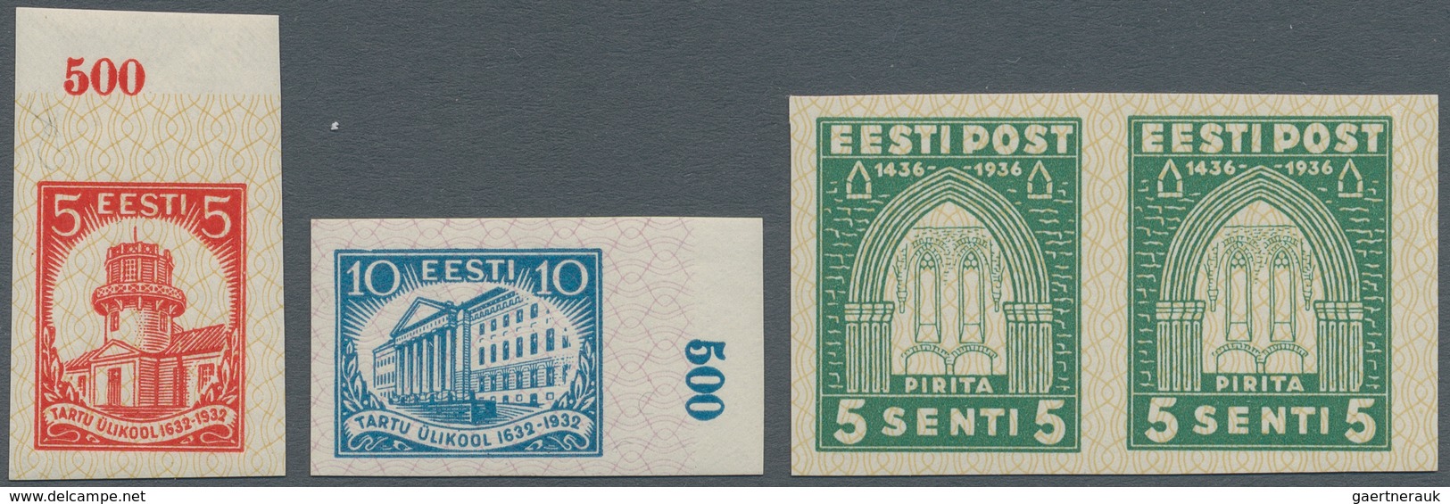 Estland: 1932 - 1936, 300 Years University Dorpat (Tartu), Two Imperforated Values 5 (S) And 10 (S) - Estonie