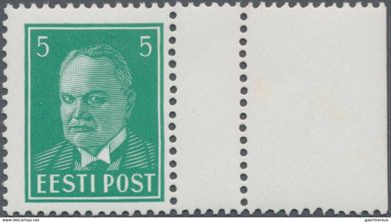 Estland: 1936, Postage Stamp: President Konstantin Päts 5 (S) Blue-green With Double Perforation Rig - Estonie