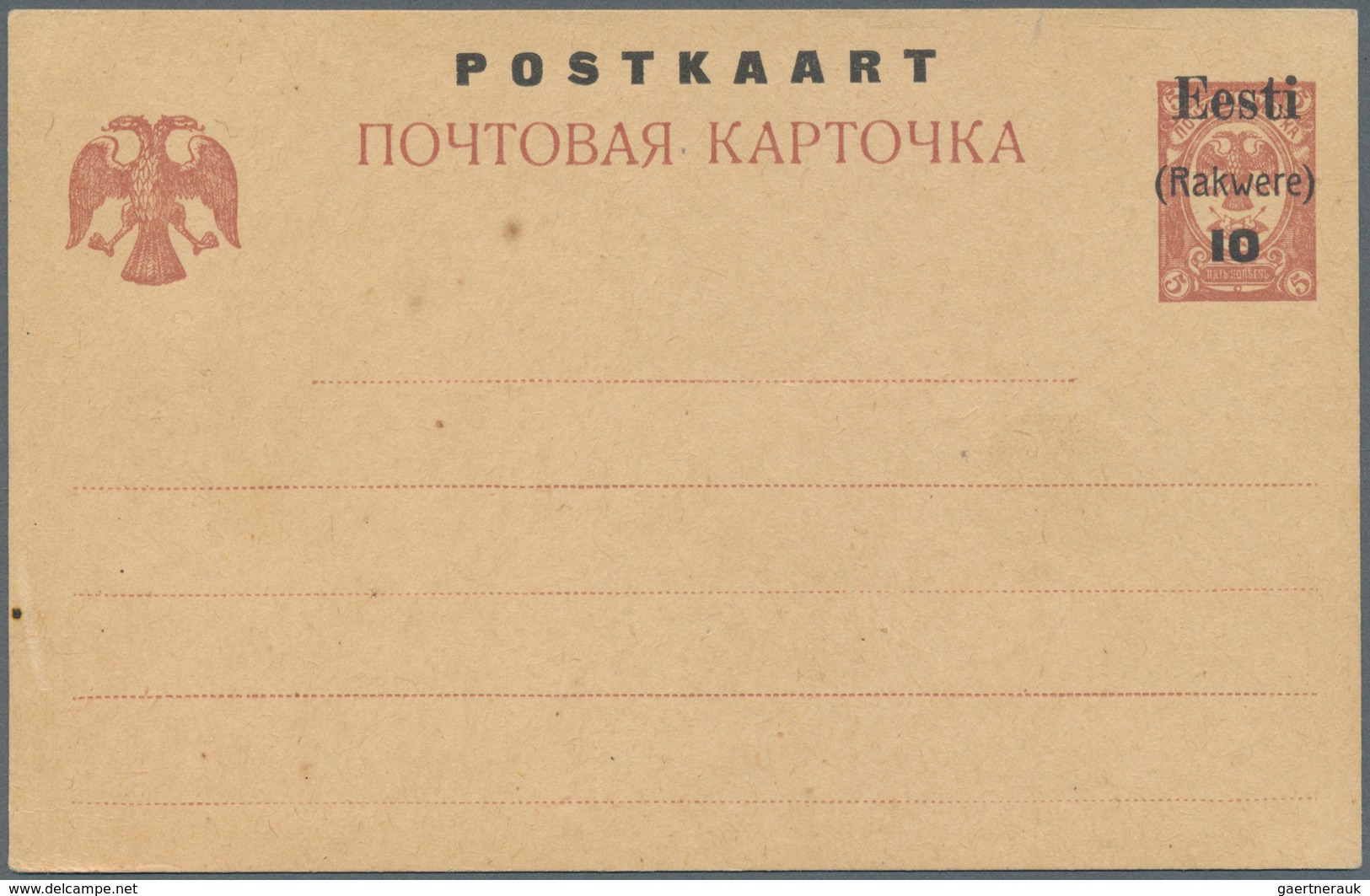 Estland - Lokalausgaben: Rakwere (Wesenberg): 1918, Postal Stationary-card "10" K On 5 K Brown (eagl - Estonia