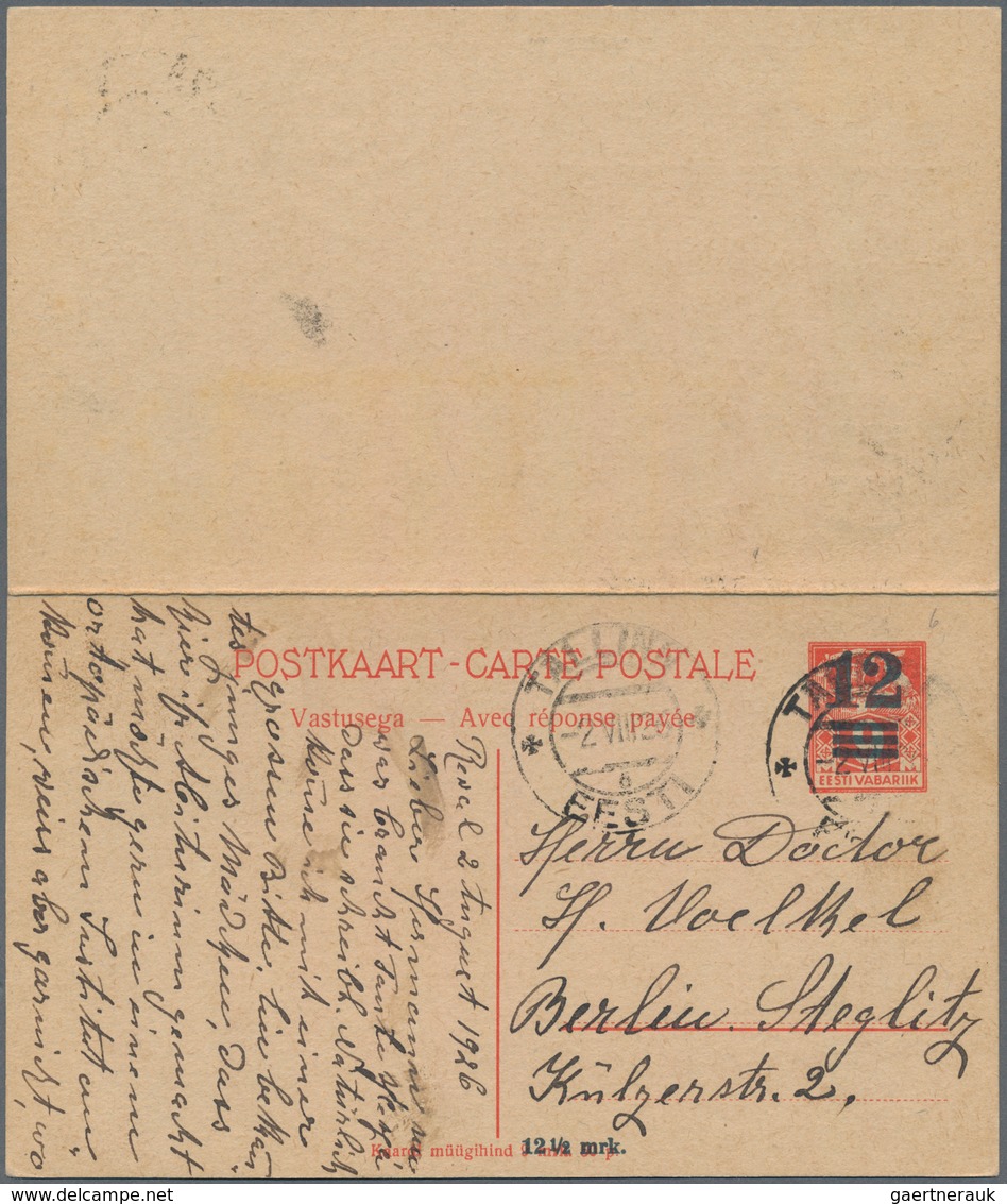 Estland - Ganzsachen: 1926 Postal Stationery Card With Reply P 6 Used From Tallinn To Berlin, Some L - Estonie