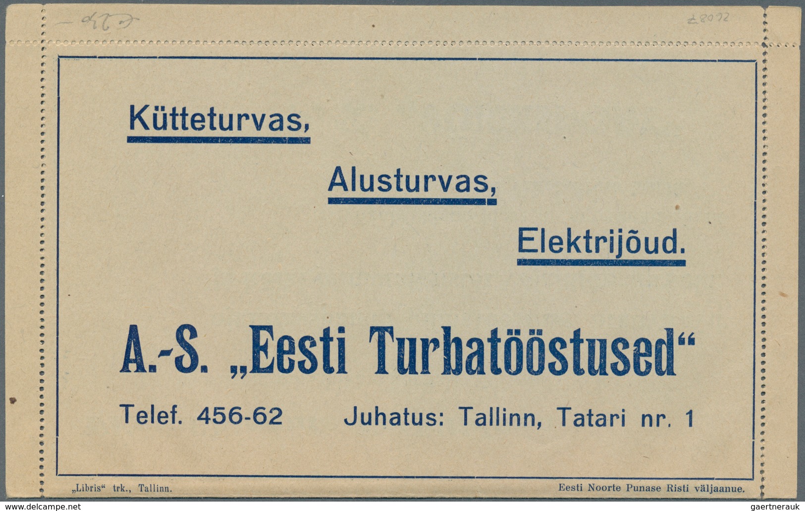 Estland - Ganzsachen: 1937 Unused PARO-lettercard With Advertisement For People's Bank And Joint Sto - Estonie