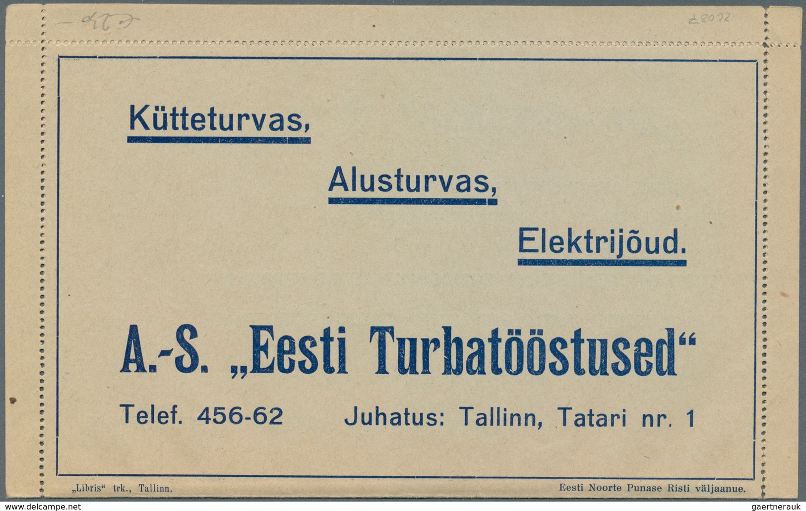 Estland - Ganzsachen: 1937 Unused PARO-lettercard With Advertisement For People's Bank And Joint Sto - Estonia