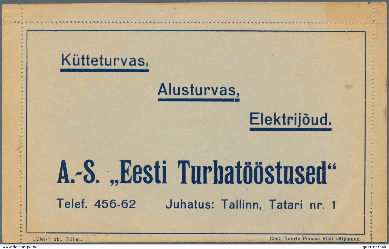 Estland - Ganzsachen: 1937, Letter Card 10s. Blue With Private Advertisements And Imprint 'seeria Nr - Estland