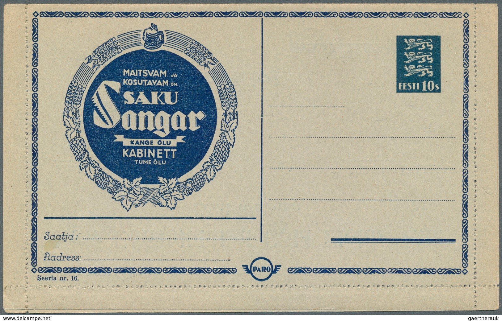 Estland - Ganzsachen: 1937, 10 S Card Letter On Behalf Of Welfare Organizations With Private Adverti - Estonie