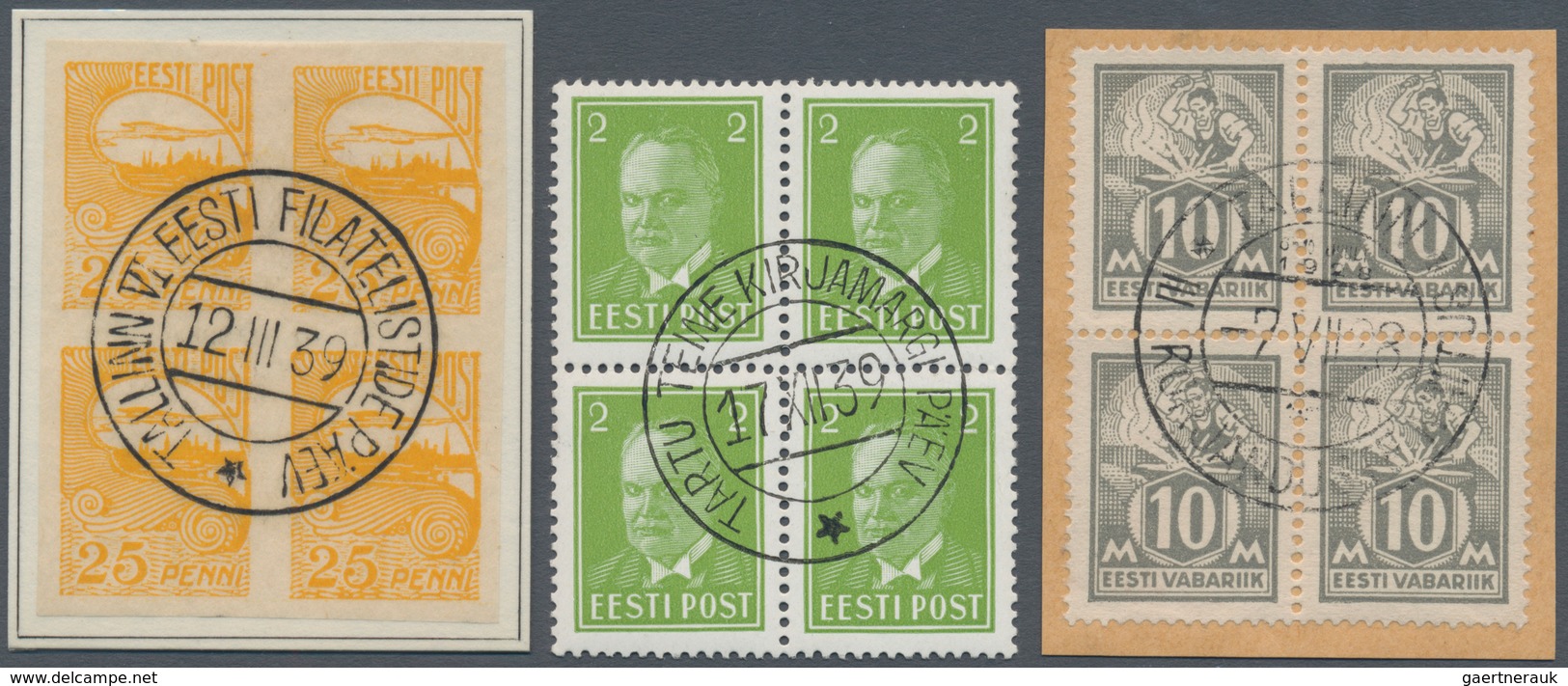 Estland - Stempel: 1936/1940, Small Lot Of Six Blocks Of Four And One Cover, Each With Different Spe - Estonie