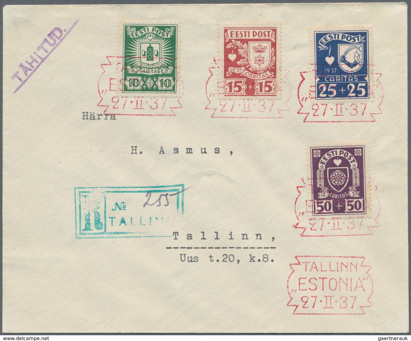 Estland - Stempel: 1936/1940, Small Lot Of Six Blocks Of Four And One Cover, Each With Different Spe - Estonie