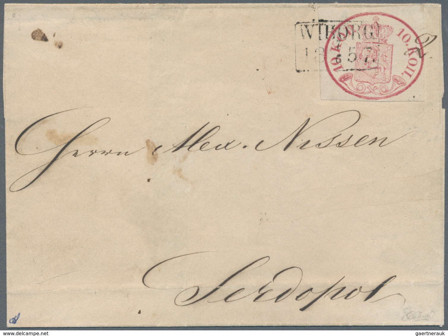 Finnland: 1856, 10 K. Coat Of Arms Carmine On Small Folded Letter Sheet Sent Tied By Boxed "WIBORG 1 - Covers & Documents