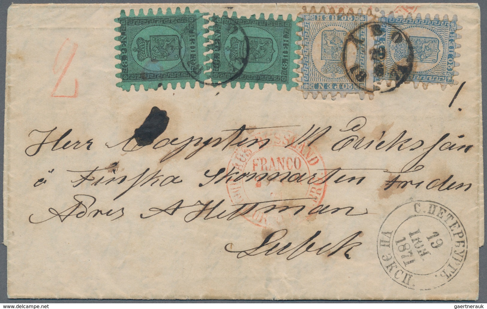 Finnland: 1871, Two Items 8 P Black On Greenish Paper And Two Items 20 P Blue On Folded Letter From - Lettres & Documents