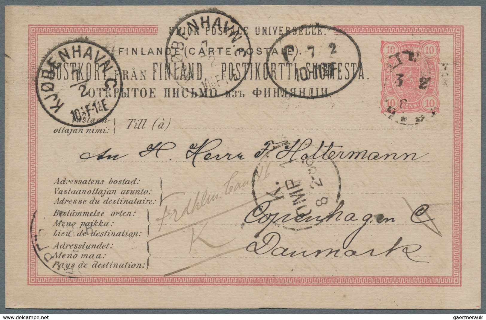 Finnland - Ganzsachen: 1886-1917 Three Postal Stationery Cards And One Picture Postcard, With 1) P/s - Entiers Postaux