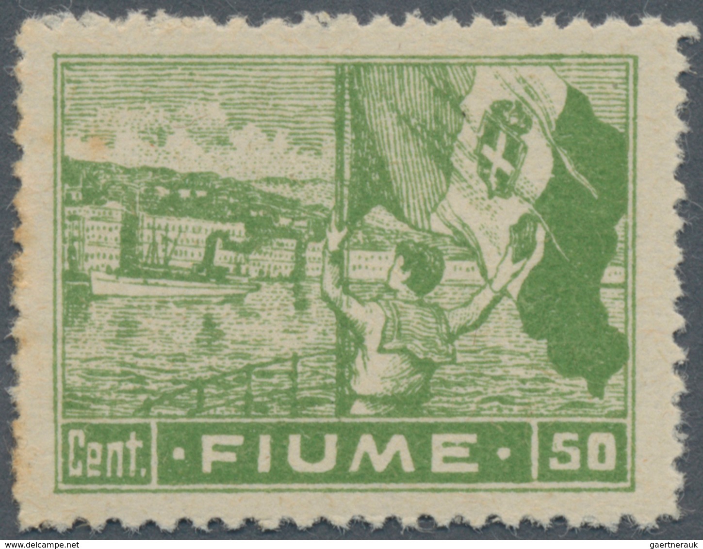 Fiume: 1919, 50 C Yellow Green Allegoria On 'C' Paper, Perf. 12 1/2 : 13, Slightly Toned Perforation - Fiume