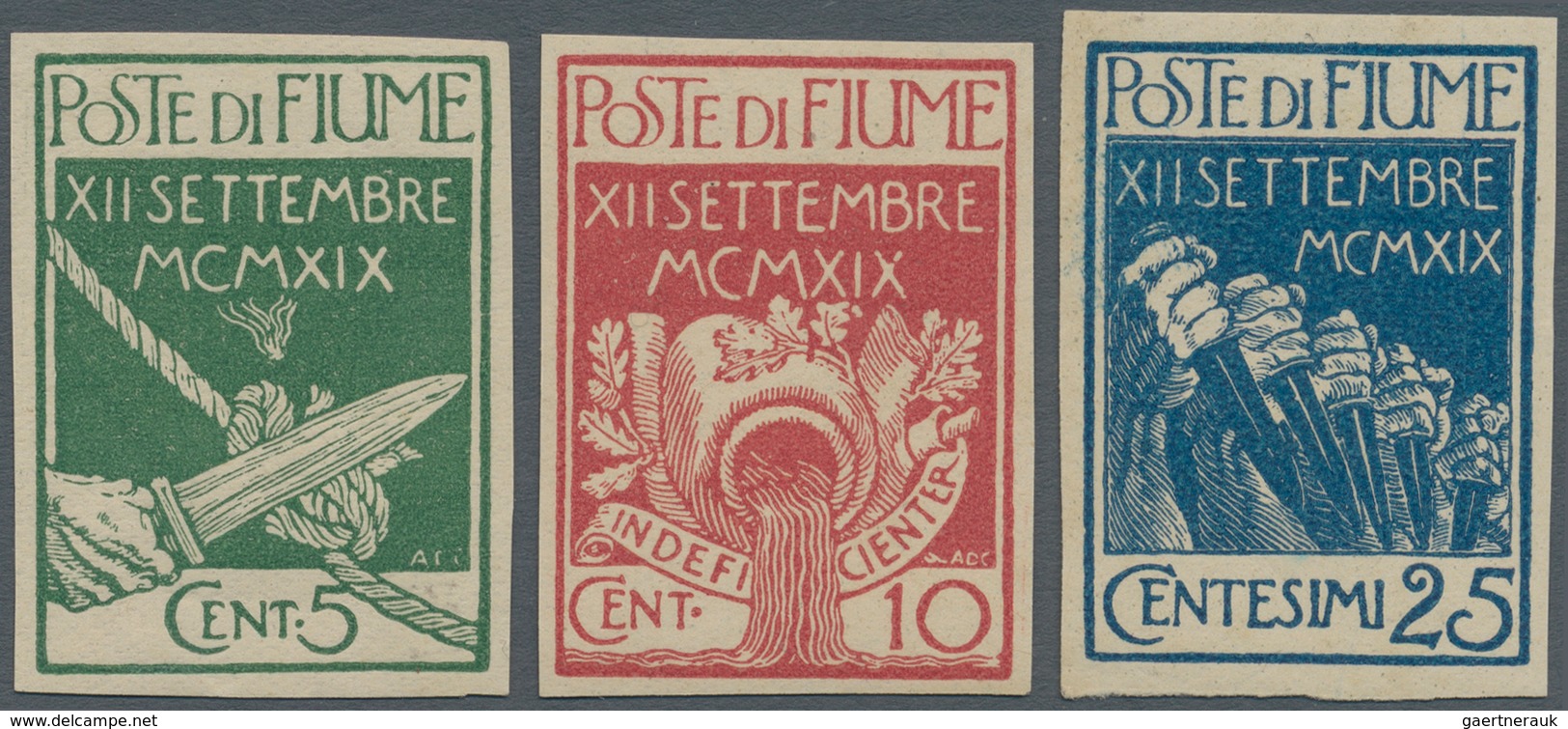 Fiume: 1920. "Entry Of The Legionnaires Into Fiume", All Three Imperforated Values Now In Mint Condi - Fiume