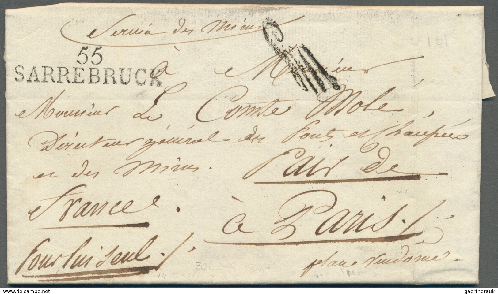 Frankreich - Vorphilatelie: 1815, "55/SARREBRUCK" (L2) 14.8.15 Zum Verwendungsende Der Französischen - 1801-1848: Précurseurs XIX