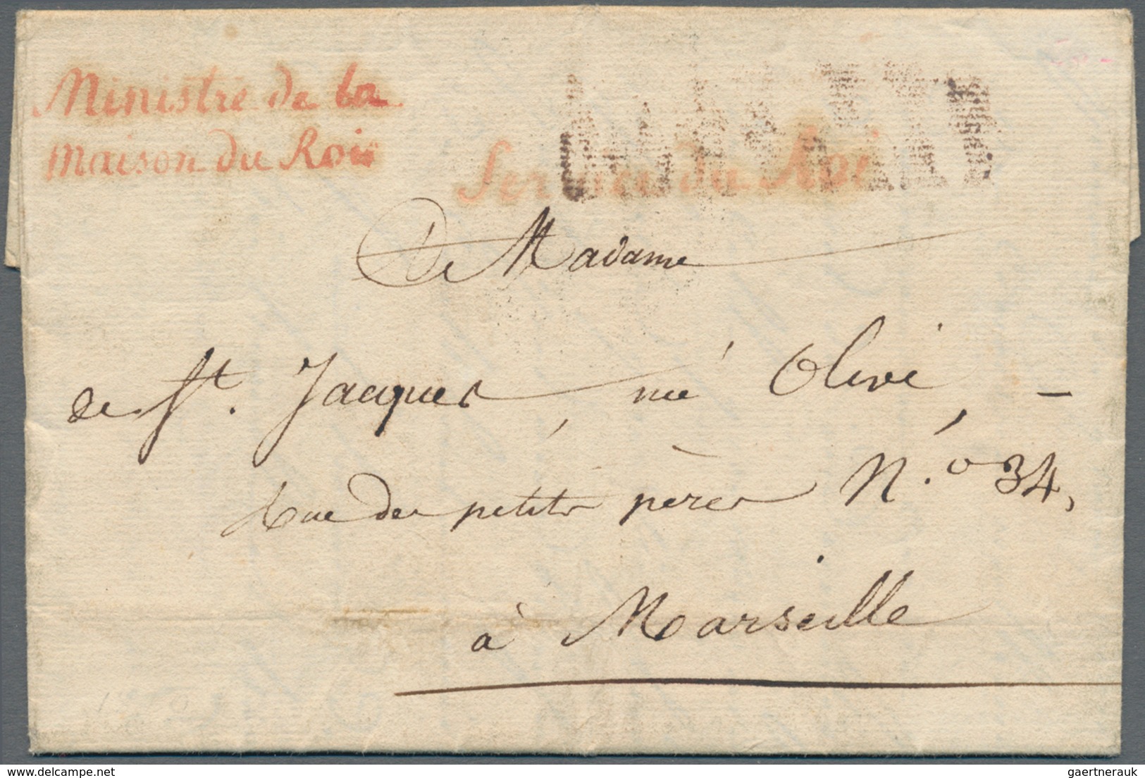 Frankreich - Vorphilatelie: 1820, ROYAL SERVICE, Entire Letter With Red Double-line Handstamp "Minis - 1801-1848: Précurseurs XIX