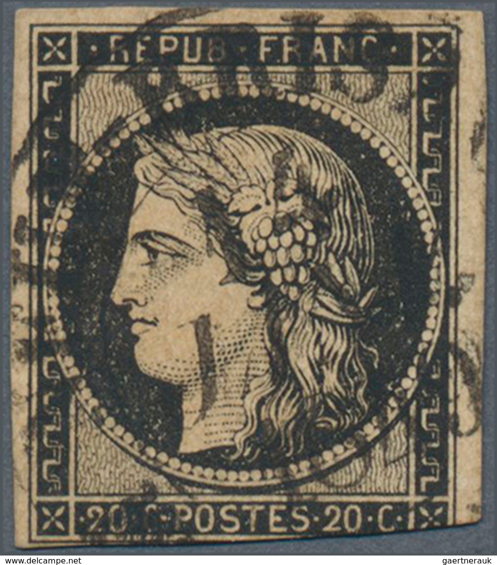 Frankreich: 1849, 20c. Black On Yellow, Fresh Colour, Cut Into At Base Otherwise Full Margins, Creas - Lettres & Documents
